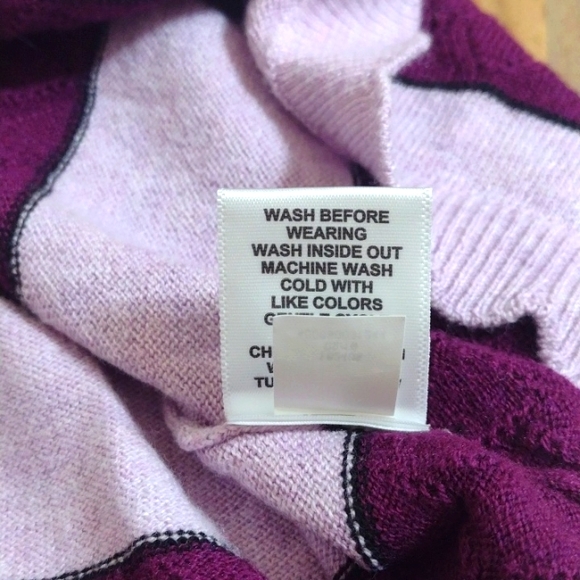 Purple Striped Short Sleeve Pullover Scalloped Hem Knit Sweater Fits M-L - Picture 4 of 12
